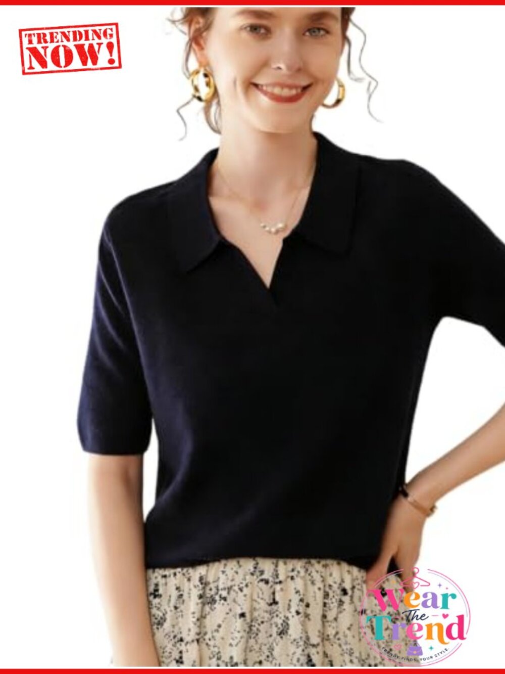 100% Superfine Merino Wool Polo Neck Short Sleeve Tee Lightweight